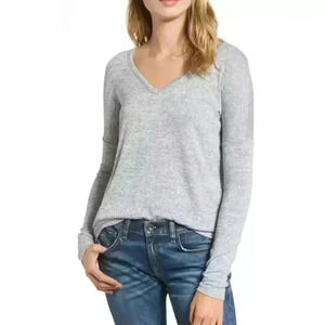 RAG & BONE WOMEN'S HEATHER GREY THEO LONG SLEEVE V-NECK TEE TOP Sz M